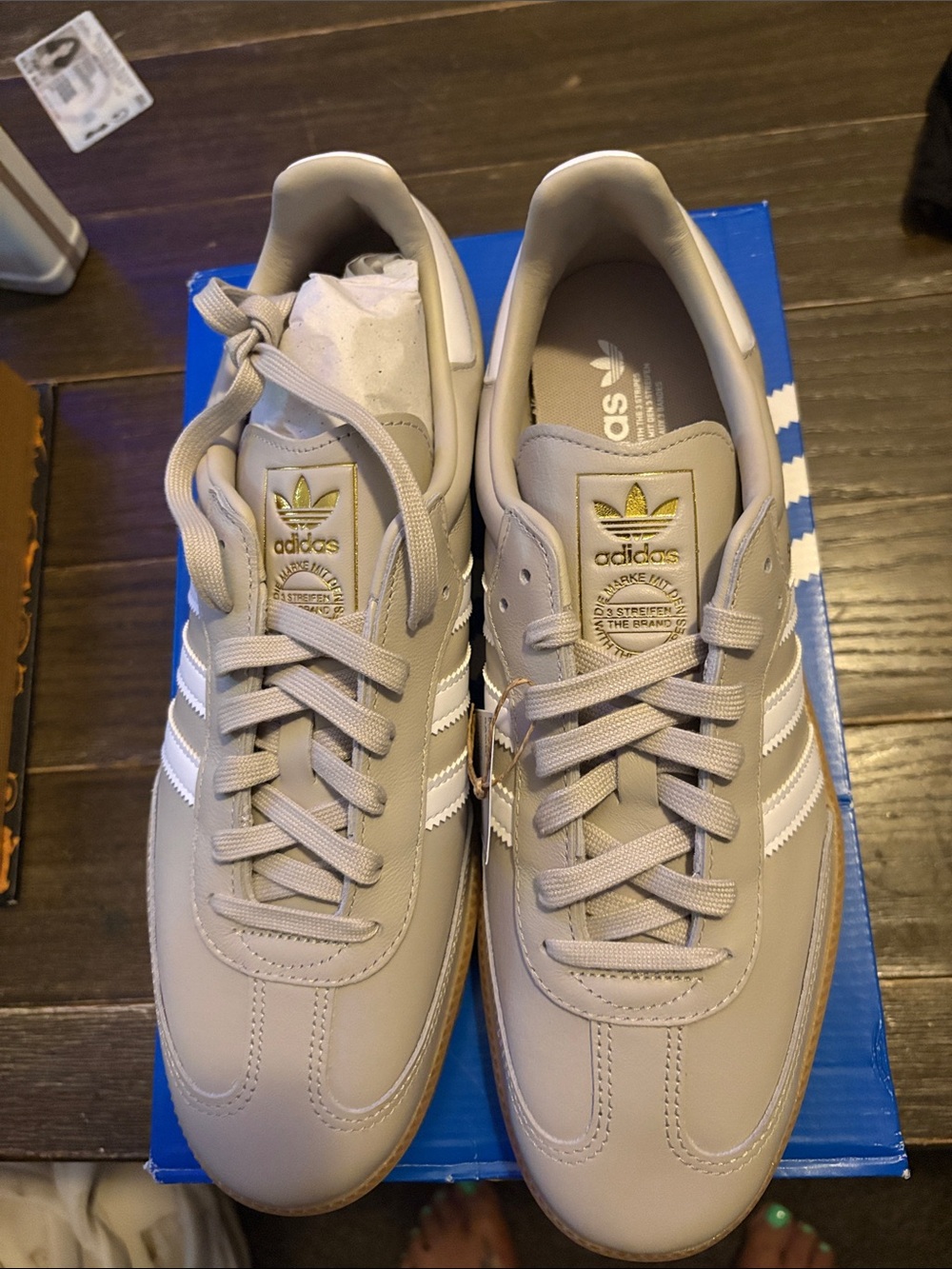 adidas samba  Leather Sneakers in Light Taupe with White Stripes